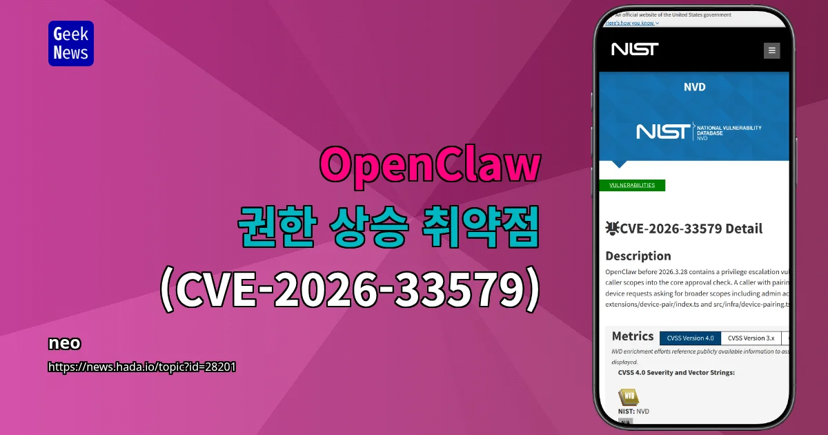 OpenClaw 권한 상승 취약점 (CVE-2026-33579)
