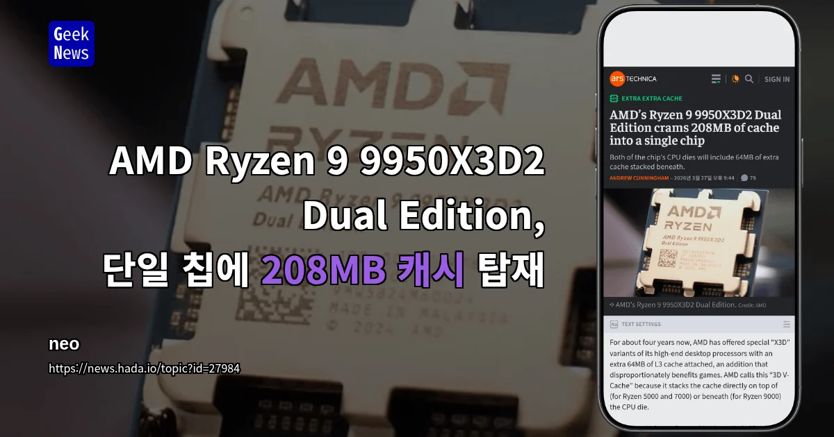 AMD Ryzen 9 9950X3D2 Dual Edition, 단일 칩에 208MB 캐시 탑재